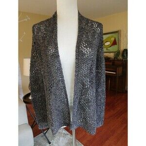 Lovely EILEEN FISHER Metallic/Black/Taupe Cotton Open Front Cardigan Sweater PP